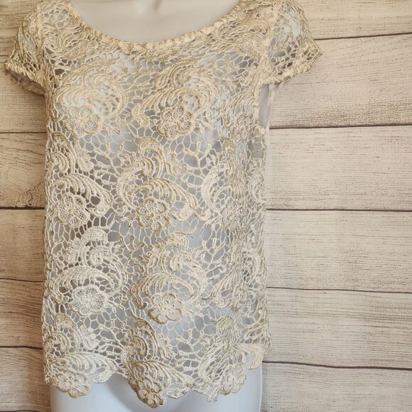 Candie's Crochet Floral Sheer Cropped  Y2K Fairy Cottagecore Blouse - Picture 3 of 11